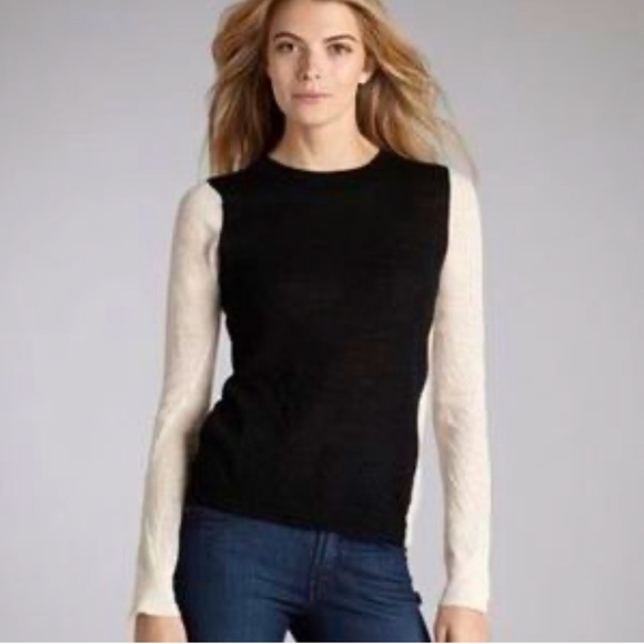 A.L.C. Lightweight Wool Sweater Black Cream Color Block Layer Neutral Size Small - Picture 2 of 15